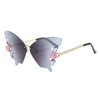 Schmetterlingsbrille Schmetterlingssonnenbrille mit Strasssteinen Schmetterlingsbrille Geschenke für Frauen Trendige Party-Sonnenbrille Sonnenbrille Sportlich Damen (F, One Size) von XNBZW