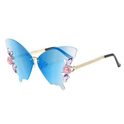 Schmetterlingsbrille Schmetterlingssonnenbrille mit Strasssteinen Schmetterlingsbrille Geschenke für Frauen Trendige Party-Sonnenbrille Sonnenbrille Sportlich Damen (G, One Size) von XNBZW