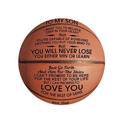 XNBZW Basketballball mit Aufschrift "To My Son From Dad Mom", Geschenk für Ihren Jahrestag, Geburtstag, Hochzeit, Urlaub, Abschlussgeschenk, Weihnachten, Schule, Uni, Abschlussgeschenk, Größe 4, Ball von XNBZW