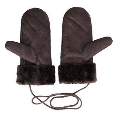 YJZQ Winter Handschuhe Warm Fäustlinge Leder Fausthandschuhe mit Schnur Outdoor Thermohandschuhe Fingerlos Gloves Skihandschuhe für Damen und Herren, Braun, Einheitsgröße von YJZQ