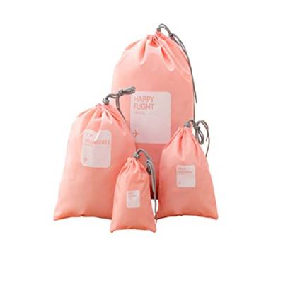 4 Stück Reise Aufbewahrungsbeutel Packbeutel Wasserdicht Beutel Organisatoren mit Kordel Packtasche Outdoor 4 Größe (Rosa) von YZYP