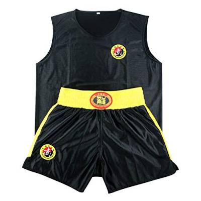 Yudesun Kampfsport Bekleidung Unisex Kinder Erwachsene Wettkampfbekleidung Boxing Sets - Muay Thai Sanda Boxen Training Tragen Kampf Gegen Kleidung Shorts Leistung Kampfanzug Schwarz 180cm von Yudesun