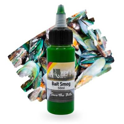 Zite Fishing Bait Smog UV-Aktiv - 50ml Lockmittel für Karpfen-Köder in 5 verführerischen Aromen von Ananas bis Vanille - Idealer Lockstoff für Boilies, Mais, Pellets & Mehr (Muschel/Halibut) von Zite