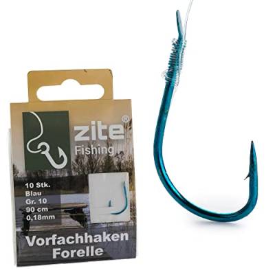 Zite Fishing Vorfach-Haken Forelle Gebunden – Größe 8-10 Angelhaken mit Vorfach-Schnur – Forellenhaken Blau mit Angelschnur (Größe 10) von Zite