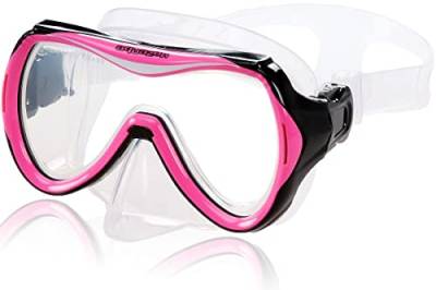 AQUAZON Maui Junior Medium Schnorchelbrille, Taucherbrille, Schwimmbrille, Tauchmaske für Kinder, Jugendliche von 7-12 Jahren, Tempered Glas, sehr robust, tolle Passform, Farbe:pink Junior von aquazon