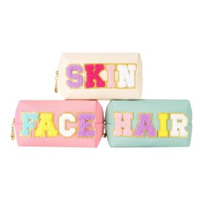 3-Teilige Preppy-Make-Up-Tasche, Kosmetiktasche, wasserdichte Kulturtasche Aus PU-Leder, Süße Tasche für Teenager-Mädchen und Frauen von asdfs