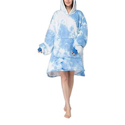 budiniao Damen Hoodie Tie Dyeing Warm Cold Weather Sweatshirt Lose Kleidung Sleeping Home Dress Lässige Freizeit Nachtwäsche Pyjama, Hellblau von budiniao