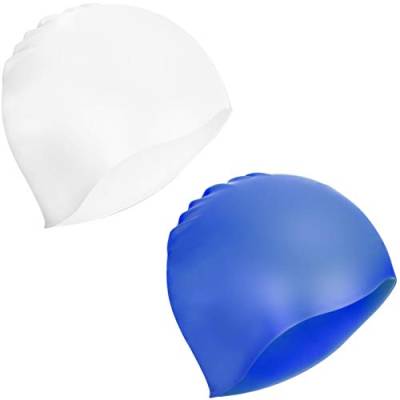 COM-FOUR® 2X Badekappe Schwimmkappe aus Silikon - Bademütze für Männer und Frauen in blau und weiß (2 Stück - dunkelblau. weiß) von com-four