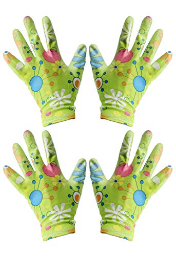 com-four® 2er Set Premium Handschuhe Garten und Arbeit für Damen - Blumenmotiv, aus Latex, Antirutschbeschichtung, Größe S (02 Paar - grün) von com-four