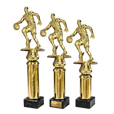 eberin · Basketball Pokale · Basketball Wanderpokal · drippelnder Basketballspieler auf Goldsäule/Marmor schwarz · Pokal in 3 Größen erhältlich · mit oder ohne Gravur · (27,3 cm) von eberin