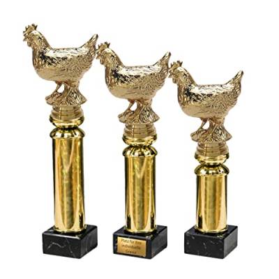 eberin · Goldene Henne Pokal · Kleintierzucht · Bauernhof Award · Goldenes Huhn auf Goldsäule/Marmor schwarz · Auszeichnung · Pokal · in 3 Größen erhältlich · mit oder ohne Gravur · von eberin