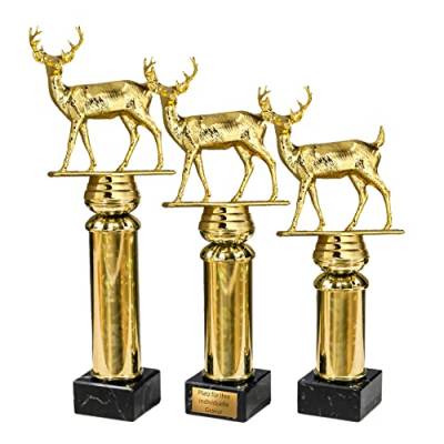 eberin · Jagd Pokale mit Wunschgravur · Hirsch auf Goldsäule/Marmor schwarz · Wild · Waidmannsheil-Pokal · Jäger Auszeichnung · Pokal in 3 Größen erhältlich · (27,4 cm) von eberin