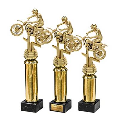 eberin · Motocross-Sports Pokale mit Gravur · Enduro · MX Events Trophäe · Motocrosser auf Goldsäule/Marmor schwarz · Pokal in 3 Größen erhältlich · (29,9 cm) von eberin