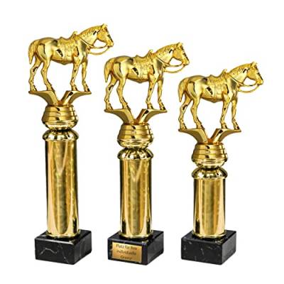 eberin · Pferdesport Pokal mit Gravur/Wunschtext · Westernreiten Cup · Westernreiter mit Pferd auf Goldsäule/Marmor · Pokal in 3 Größen erhältlich · (20,2 cm) von eberin