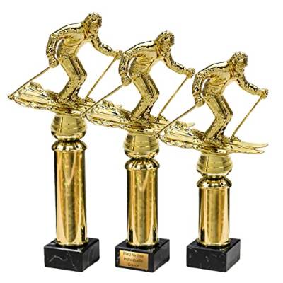 eberin · SKI Alpin Pokal mit Gravur/Wunschtext · Ski Abfahrt/Slalom Fahrer auf Goldsäule/Marmor · Wintersport Pokal in 3 Größen erhältlich · (30,2 cm) von eberin