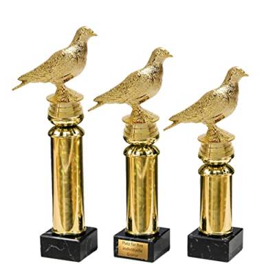 eberin · Tauben Pokale mit Wunschgravur · Taube auf Goldsäule/Marmor schwarz · Brieftaube · Vogel-Pokal · Taubenzucht Auszeichnung · Pokal in 3 Größen erhältlich · (27,3 cm) von eberin