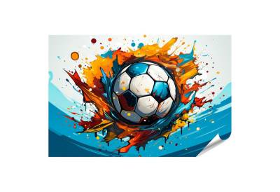 islandburner Poster Fußball Fliegt Luft Farbe Spritzt Um für Kinderzimmer Sport Bilder von islandburner