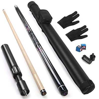 lotmusic Poolstock mit Kohlefaser-Poolqueue-Verlängerung, 147,7 cm, professionelles Pool-Queue Set mit Billard-Zubehör (schwarzer Pool-Queue-Koffer, Billardhandschuhe und Kreide) von lotmusic