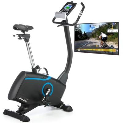 Skandika Ergometer Fahrrad Atlantis | Heimtrainer mit App Steuerung (Kinomap, iConsole), Bluetooth, 10kg Schwungmasse, Puls und Körperfettmessung, 32 Stufen, geräuscharm, Transportrollen | bis 150kg von Skandika