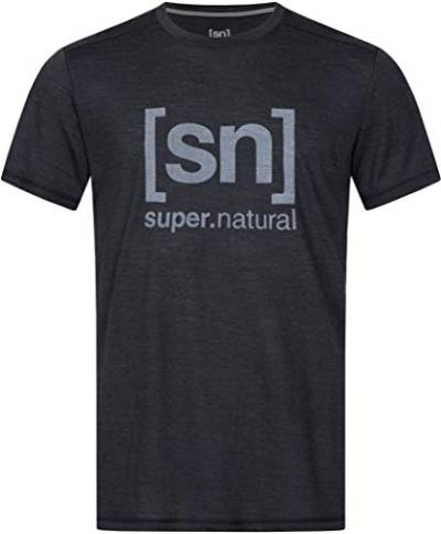 super.natural Bedrucktes Herren Kurzarm Shirt, Mit Merinowolle, M LOGO TEE, Größe: S, Farbe: Schwarz meliert/Grau von super.natural