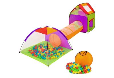tectake Spielzelt Spielzelt mit Tunnel, 200 Bällen und Tasche von tectake