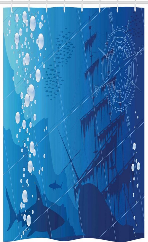 Abakuhaus Duschvorhang Badezimmer Deko Set aus Stoff mit Haken Breite 120 cm, Höhe 180 cm, Unterwasser- Haie Schiffskompass von Abakuhaus