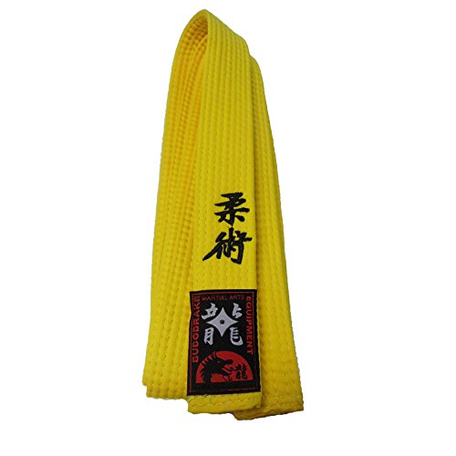 Gelbgurt bestickt mit Jiu-Jitsu / Ju Jutsu Schriftzeichen, Bestickung in schwarz, gelber Gürtel (280) von Budodrake