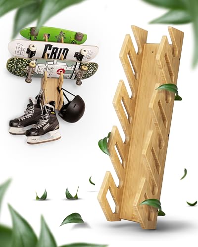 CRID Vierer Skateboard Wandhalterung aus Bambus - Universal Halterung für Skateboard, Longboard, Snowboard, Wakeboard, Balance-Board - Inkl. gratis Montagekit - Modernes Design - Deutsche Marke von CRID