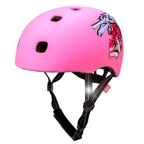 Crazy Safety Ramp Graffiti Fahrradhelm | Helm Kinder für Fahrrad, Skateboard, Inlineskates und BMX-Rad | Fahrradhelm Damen Herren | S/M 52-56 cm | Verstellbarer BMX Helm (Rosa) von Crazy Safety