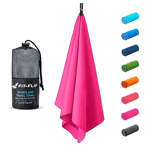 Fit-Flip Microfaser Handtücher - kompakt und leicht - Mikrofaser Handtuch schnelltrocknend - als Reisehandtuch, Sporthandtuch, Strandtuch - Badetuch groß (1x 120x60cm, Pink) von Fit-Flip