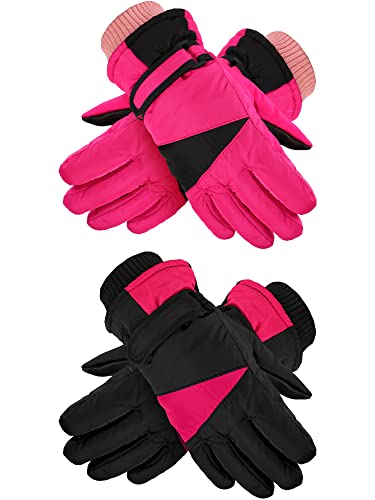 Geyoga 2 Paar Kinder Ski Handschuhe Winter wasserdichte Vollfinger Fäustlinge Schneehandschuhe für Mädchen (4-7 Jahre) von Geyoga