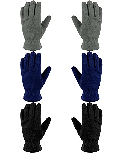 Geyoga 3 Paar Kinder Vlies Handschuhe Vollfinger Fäustlinge für Jungen Mädchen (Blau, Grau, Schwarz, S (4-7 Jahre)) von Geyoga