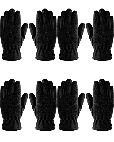 Geyoga 4 Paar Kinder Vlies Handschuhe Winter Handschuhe Vollfinger Polar Fäustlinge für Jungen Mädchen Kinder (Schwarz, M) von Geyoga