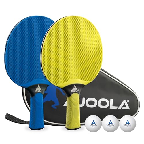 JOOLA Tischtennis Set Vivid Outdoor 2 Tischtennisschläger + 3 Tischtennisbälle + Tischtennishülle, Lime/blau, 6-teilig von JOOLA