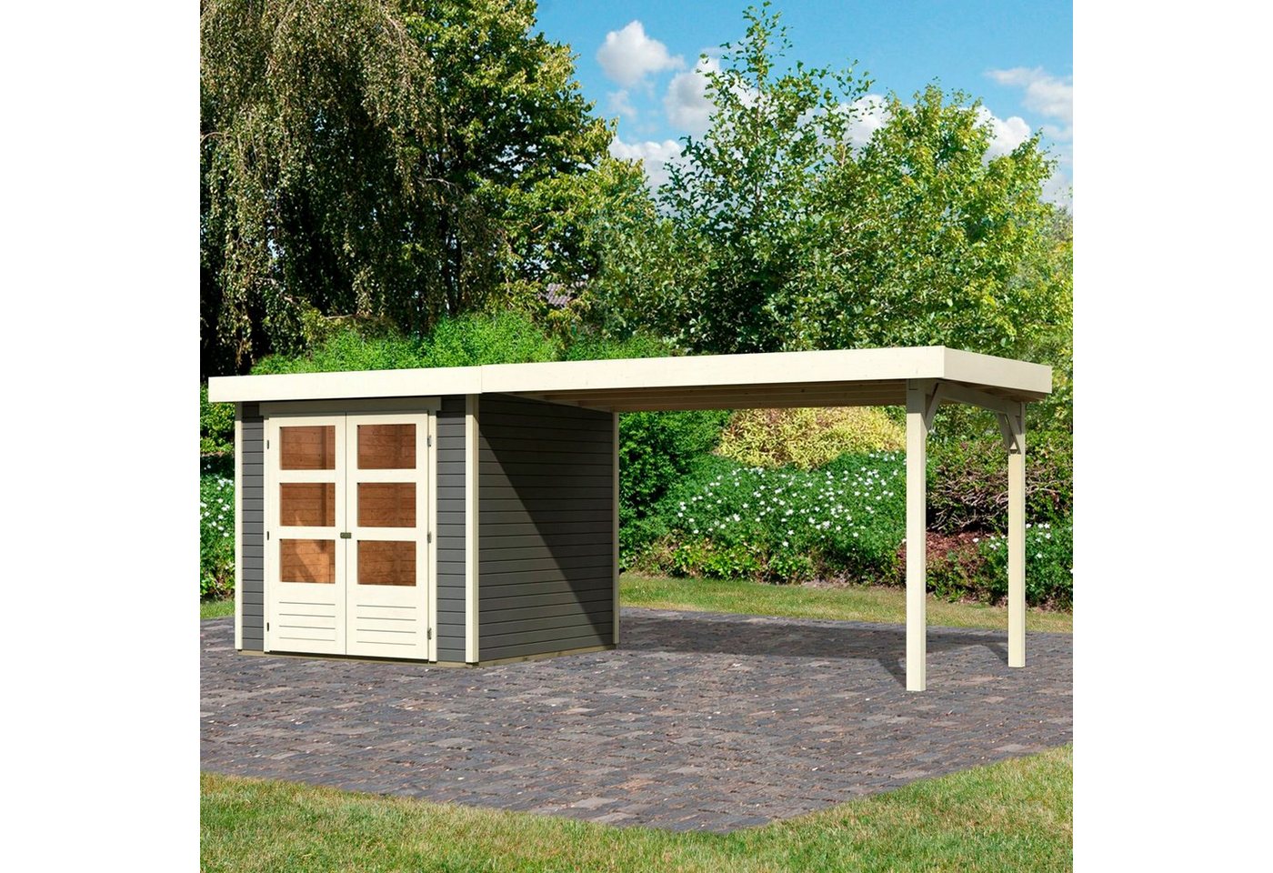 Karibu Gartenhaus Arnis, BxT: 242x238 cm, (Set), mit Anbaudach 2,80 m Breite von Karibu