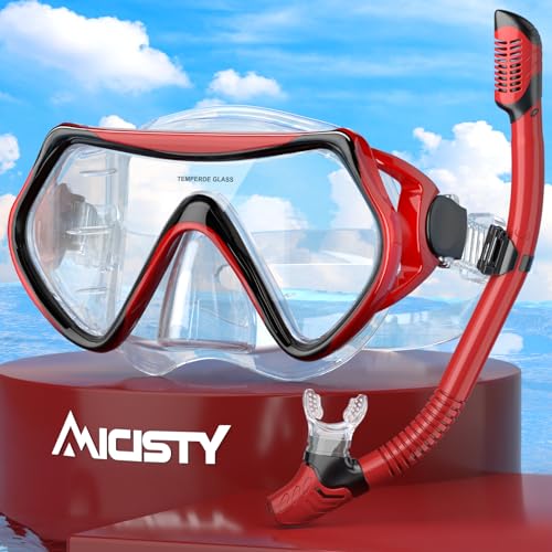 Schnorchelset Erwachsene,Schnorcheln Set-Erwachsene Taucherbrille 180° Panorama Anti-Fog Schwimmbrille Tempered Glas Tauchgerät Maske Verstellbares Silikonband für Schnorcheln Schwimmen von Micisty
