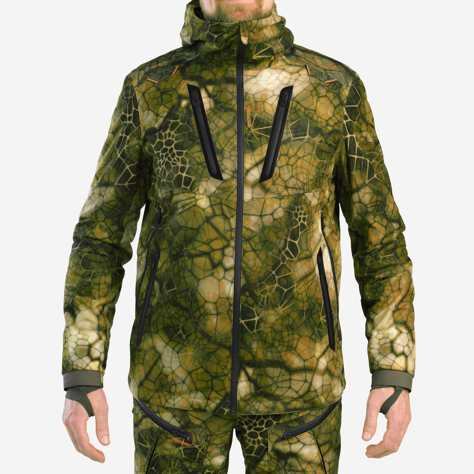 Jagd-Regenjacke FURTIV 900 geräuscharm warm camouflage von SOLOGNAC