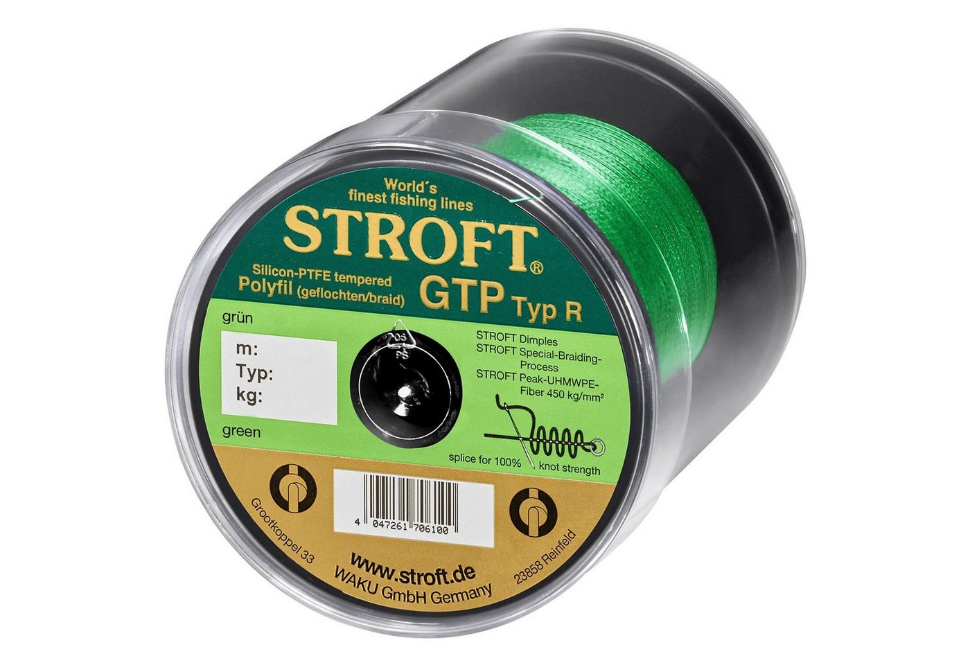 Stroft Angelschnur Schnur STROFT GTP Typ R Geflochtene 500m grün, 500 m Länge, 0.20 mm Fadendurchmesser, (1-St), 7.0kg Tragkraft von Stroft