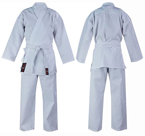 V.Sports Karateanzug für Erwachsene, weiß, Uniform, Polyester/Baumwolle, inklusive Gürtel, M/W, sanforisiert, Karate-weißer Kimono, weißer Karate-Gi, Karate-Anzug (4/170 cm, Größe M) von V.Sports