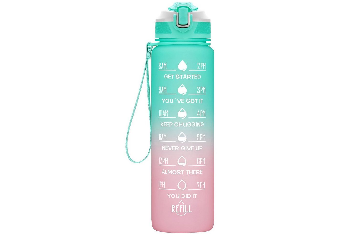 WISHDOR Trinkflasche Sport Wasserflasche Sportflasche Auslaufsicher 1 Liter BPA-Frei 1L, Zeitmarkierung und Strohhalm Fitness Outdoor Camping Fahrrad Wandern von WISHDOR