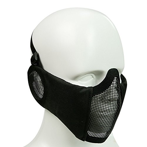 XUE Airsoft Faltbare Halbe Maske Mesh Gesichtsmaske Mundschutz mit Gehörschutz Taktische Paintball Schutz Masken für Softair Jagd Halloween (Schwarz) von XUE
