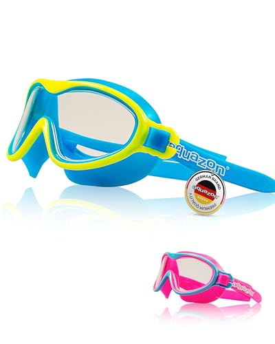 aquazon Wave Junior Kinder Schwimmbrille, Schnorchelbrille, Taucherbrille, Tauchmaske für Kinder, von 3-7 Jahren, sehr robust, tolle Passform, Farbe:Grün blau von aquazon