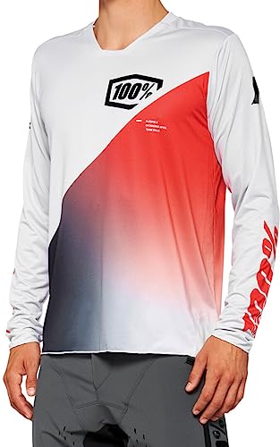 100% MTB WEAR Unisex R-core X Long Sleeve Jersey Grau/Racer Red-M T-Shirt, L/XL von 100% MTB WEAR