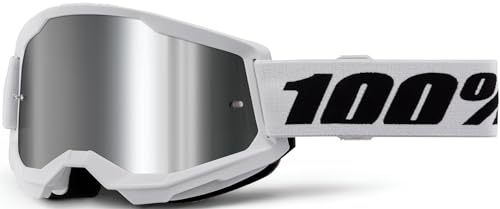 100% Strata 2 Youth MX Offroad Brille weiß mit silbernen verspiegelten Gläsern von 100%