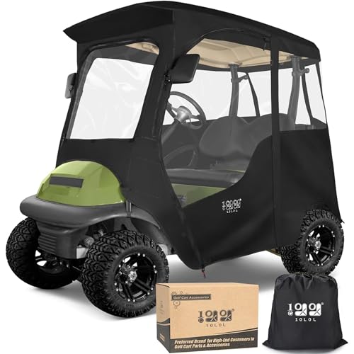 10L0L Golf Cart Abdeckung, 600D Super Wasserdicht Regenfest Golf Cart Enclosure für 2 Passagier Club Car Precedent, 4-Sided Protection Golf Cart Regenschutz, Dach bis zu 59" L von 10L0L