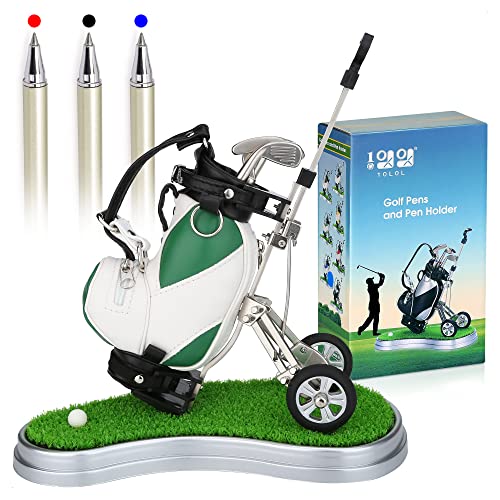 10L0L Stiftehalter Miniatur Golfbag mit Trolley und 3 Golfschläger Stiften/Golfgeschenk Golfer Schreibtisch Büro Geschenk Geschenkidee Geburtstagsgeschenke，Golf-Geschenke von 10L0L