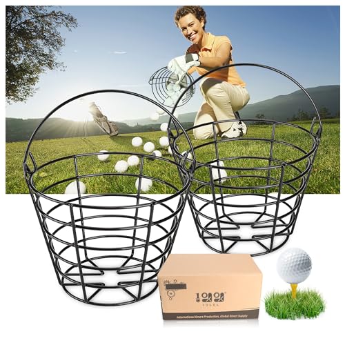 10L0L Golfball-Korb aus Metall, Golfball-Eimer mit Griff, Golfball-Behälter, fasst 50 Bälle, 2 Stück (Golfbälle sind Nicht enthalten) von 10L0L