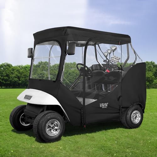 10L0L Golfwagen Schwarzes Gehäuse für EZGO TXT RXV 2 Beifahrer, 4-seitig, transparentes Fenster-Regenschutz, Allwetter, wasserdicht, Winddicht von 10L0L