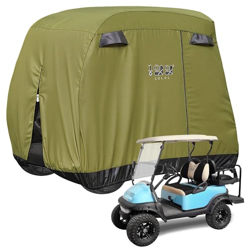 10L0L Universal 2-4 Passagier Golf Cart Abdeckung für EZGO, Club Car und Yamaha, wasserdicht, sonnenfest und langlebig, grün von 10L0L