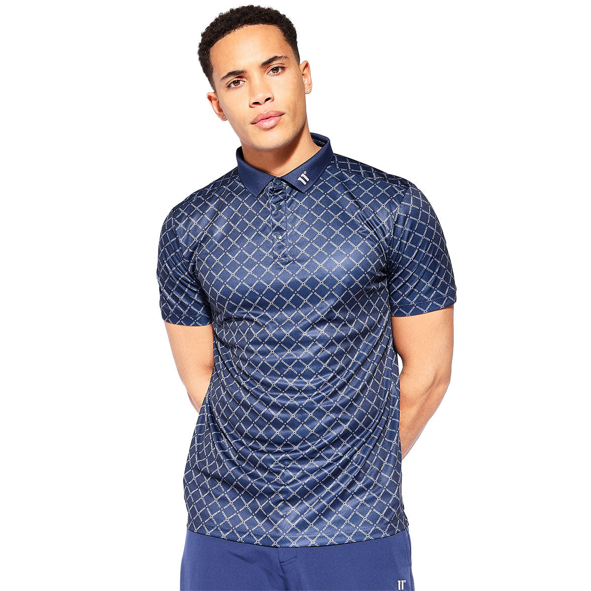 11 Degrees Men's Over Brand Print Golf Polo Shirt, Mens, Navy blue, Large | American Golf von 11 Degrees